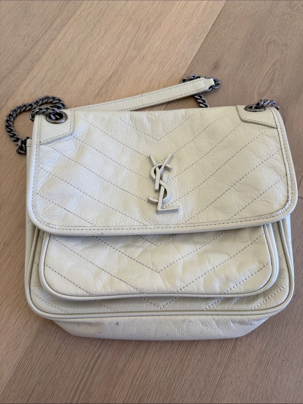 Lou Lou Cream Quilted Leather Chain Shoulder Bag